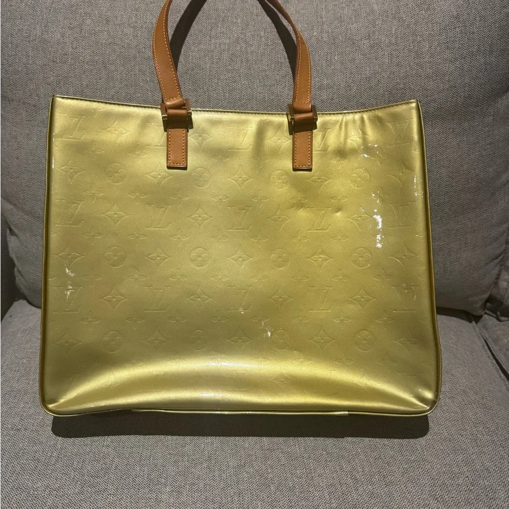 Louis Vuitton Houston Tote Lime Yellow Leather Monogram Vernis - Picture 8 of 15
